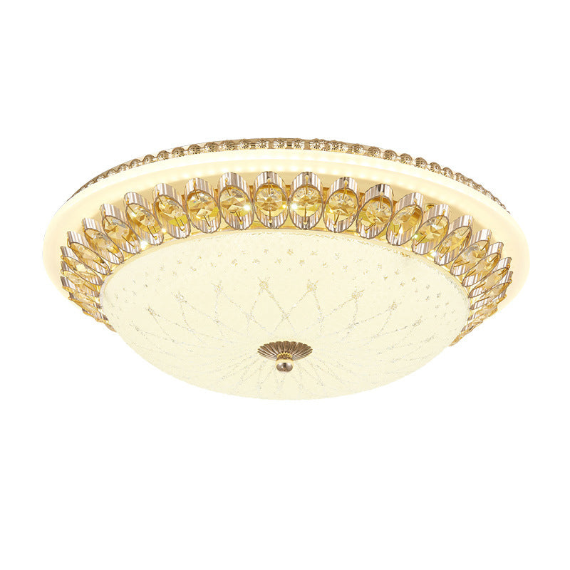 Gold Circular Metal LED Ceiling Fixture in Modern Concise Style Crystal Flush Mount for Corridor