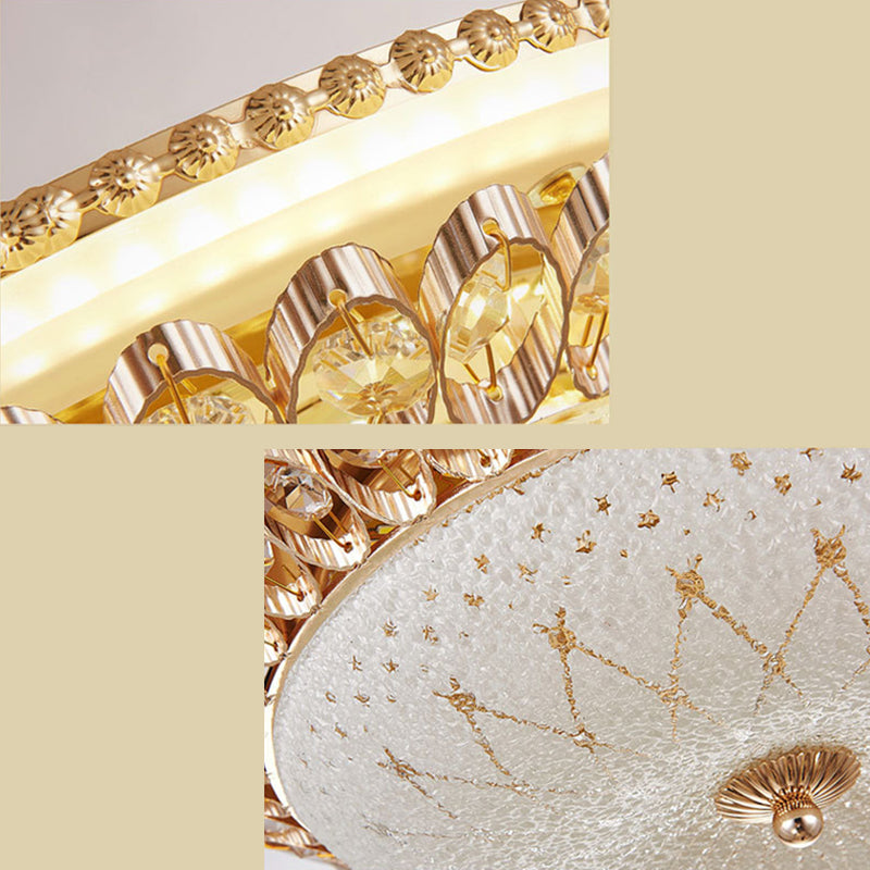 Gold Circular Metal LED Ceiling Fixture in Modern Concise Style Crystal Flush Mount for Corridor