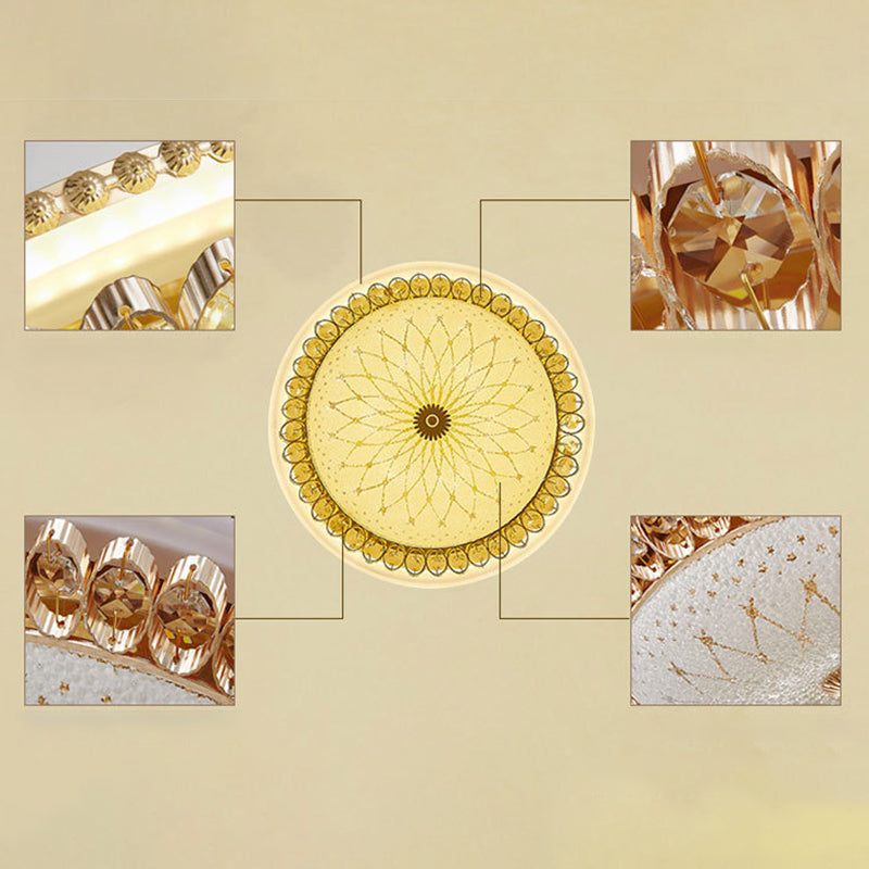 Gold Circular Metal LED Ceiling Fixture in Modern Concise Style Crystal Flush Mount for Corridor