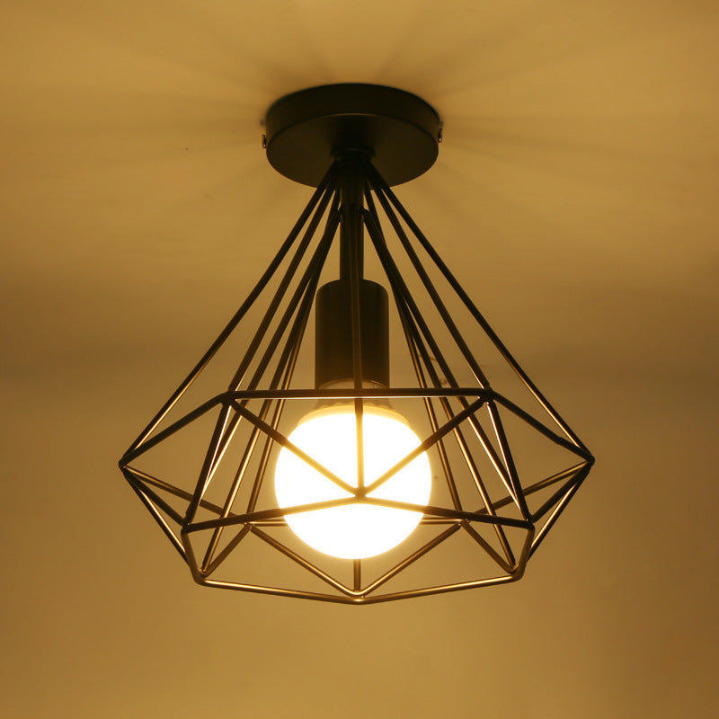 1 Licht Semi Flush Mount Plafond Armture Industrial Diamond Cage Metalen plafondmontage Lamp