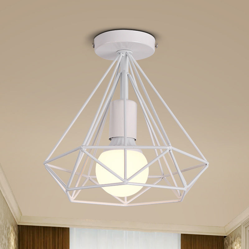 1 Light Semi Flush Mount Plafond Disponte de diamant industriel Cage de plafond métal