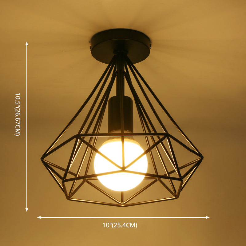 1 Licht Semi Flush Mount Plafond Armture Industrial Diamond Cage Metalen plafondmontage Lamp