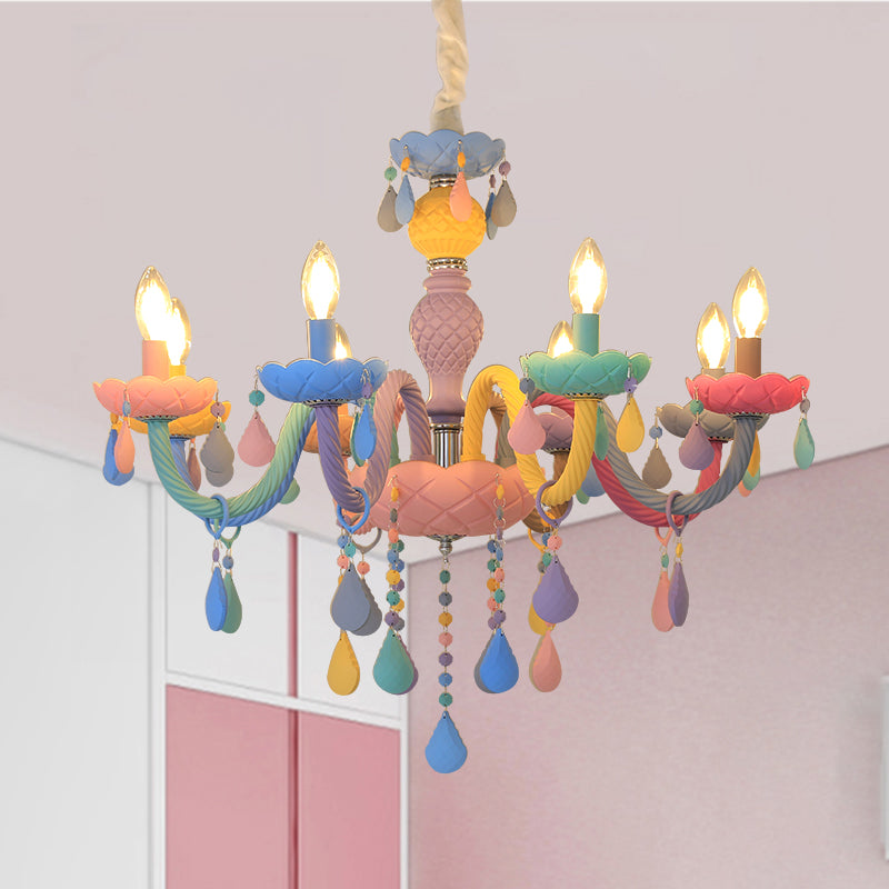 Candle-Shape Pendant Chandelier Nordic Style Stainless Steel Kids Bedroom Hanging Chandelier in Multi-Color