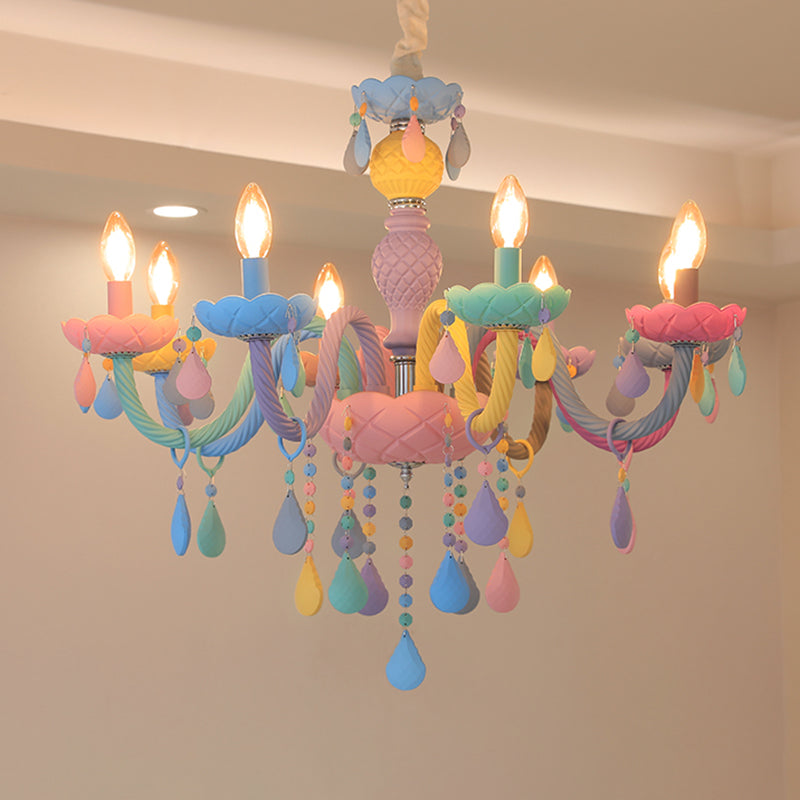 Candle-Shape Pendant Chandelier Nordic Style Stainless Steel Kids Bedroom Hanging Chandelier in Multi-Color