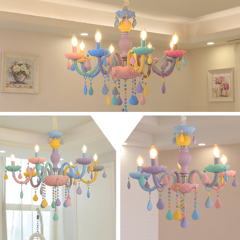 Candle-Shape Pendant Chandelier Nordic Style Stainless Steel Kids Bedroom Hanging Chandelier in Multi-Color