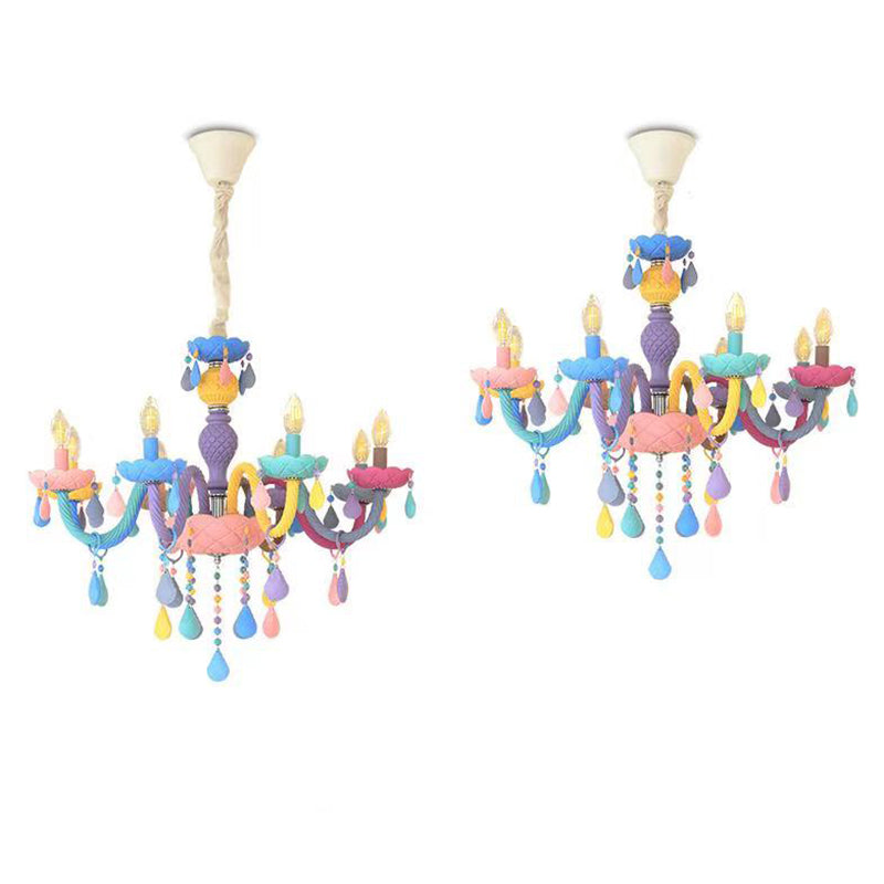 Candle-Shape Pendant Chandelier Nordic Style Stainless Steel Kids Bedroom Hanging Chandelier in Multi-Color