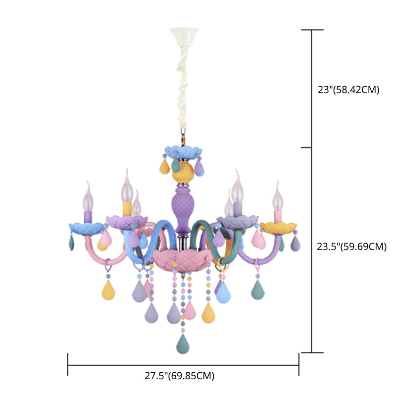 Candle-Shape Pendant Chandelier Nordic Style Stainless Steel Kids Bedroom Hanging Chandelier in Multi-Color