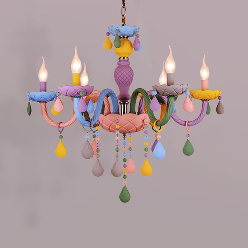 Candle-Shape Pendant Chandelier Nordic Style Stainless Steel Kids Bedroom Hanging Chandelier in Multi-Color