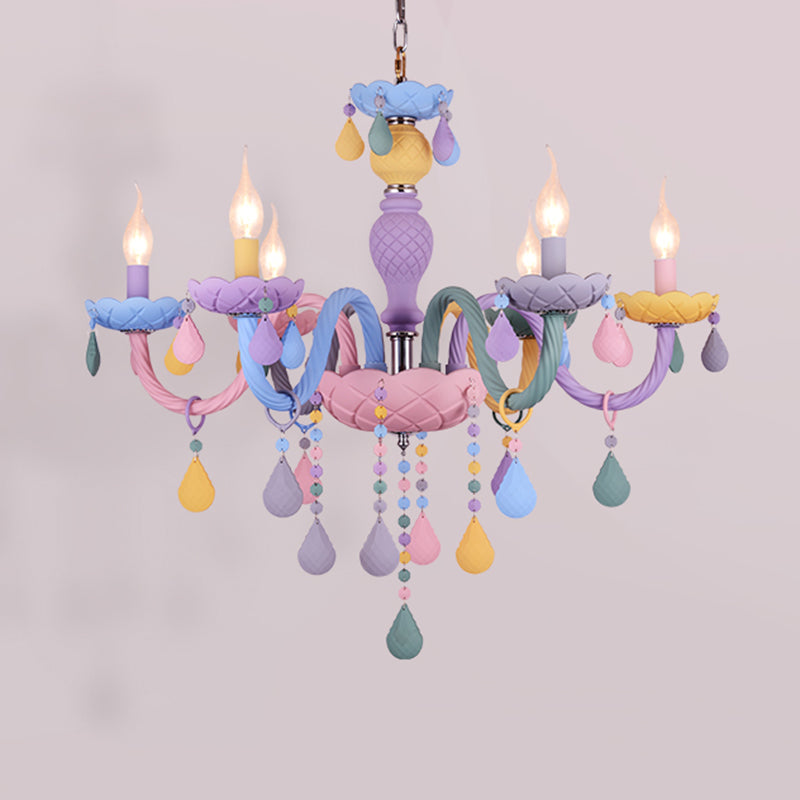 Candle-Shape Pendant Chandelier Nordic Style Stainless Steel Kids Bedroom Hanging Chandelier in Multi-Color