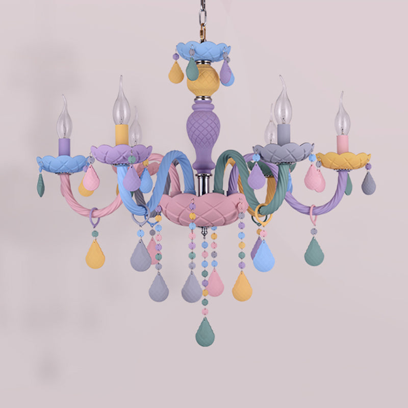 Candle-Shape Pendant Chandelier Nordic Style Stainless Steel Kids Bedroom Hanging Chandelier in Multi-Color