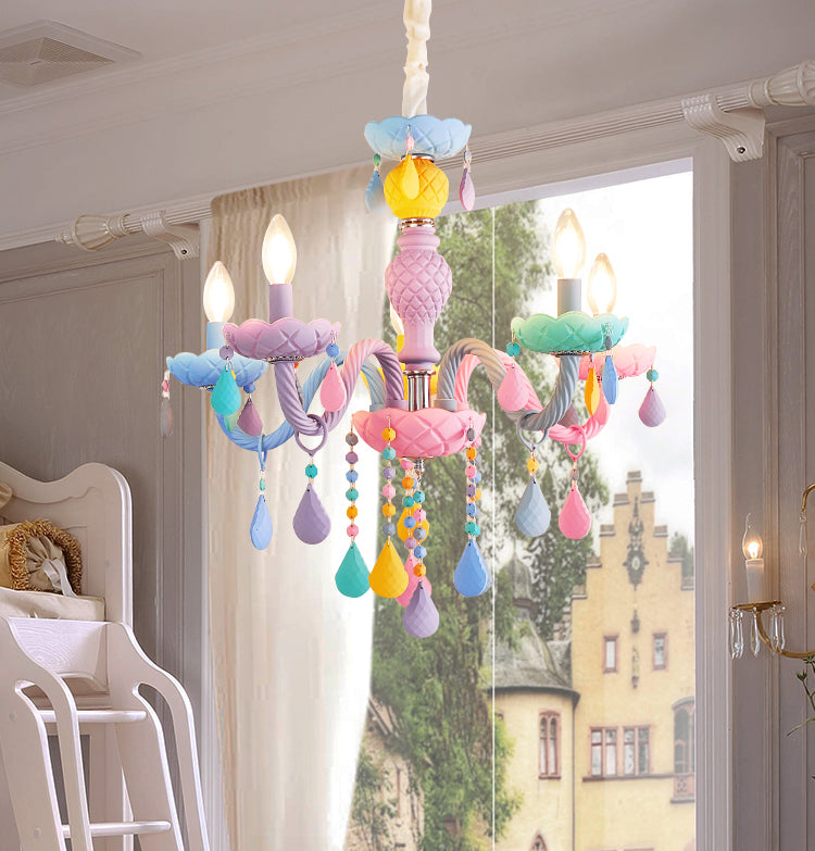 Candle-Shape Pendant Chandelier Nordic Style Stainless Steel Kids Bedroom Hanging Chandelier in Multi-Color