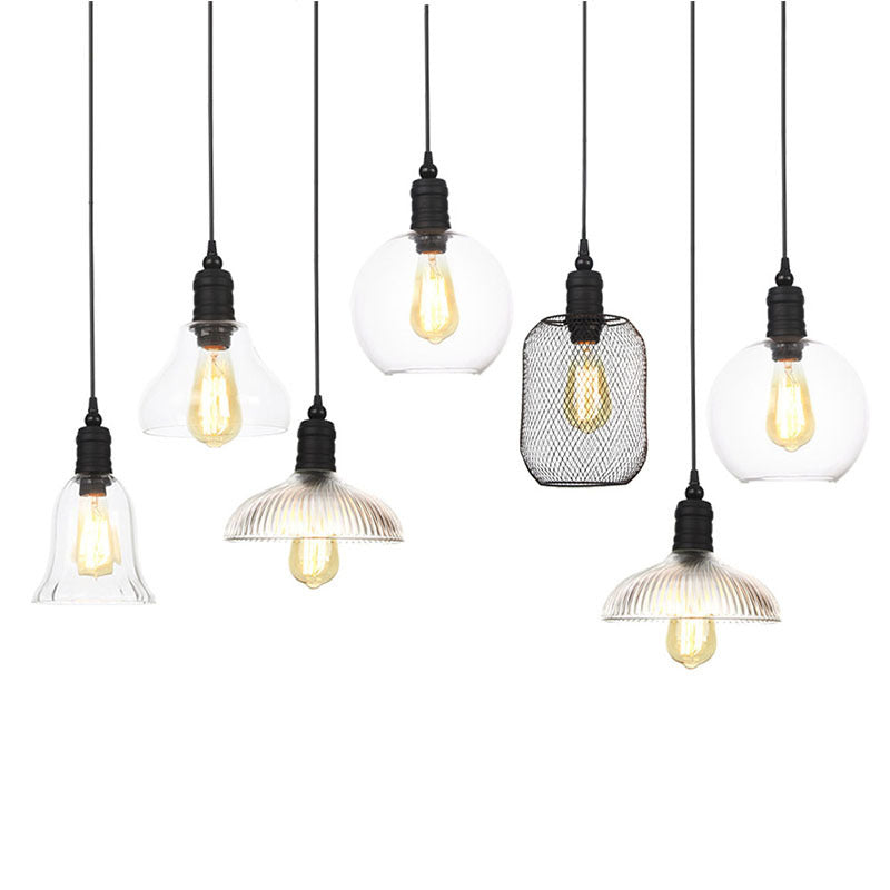 Clear Glass Shade Pendant Lamp Vintage Industrial Style Single Bulb Hanging Light with 39.3" Adjustable Suspension Wire