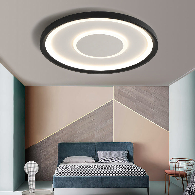 Black Tray LED Ceiling Lamp Contemporary 16"/19.5" Wide Metal Flush Mount Lighting in Warm/White Light/Remote Control Stepless Dimming