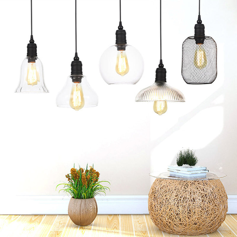 Clear Glass Shade Pendant Lamp Vintage Industrial Style Single Bulb Hanging Light with 39.3" Adjustable Suspension Wire