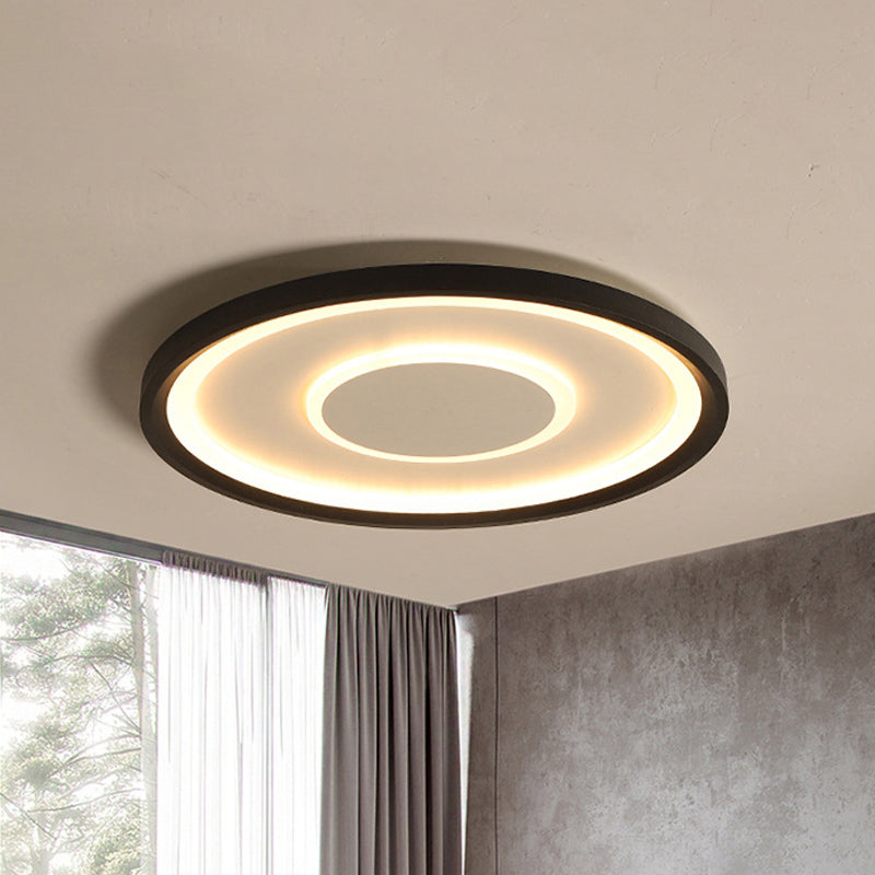 Nero Vassoio LED Lampada a soffitto Contemporary 16 "/19.5" Wide Metal Flush Mount Lighting in Warm / White Light / Remote Control Stepless Dimming