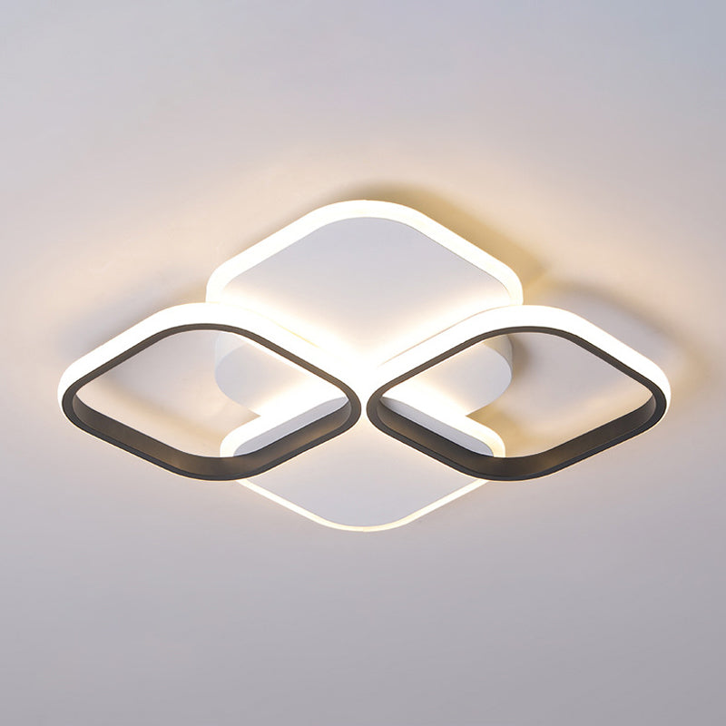 Plafonnier LED en forme de losange blanc/noir et blanc de 40,6 cm/49,5 cm de largeur, lampe encastrée en acrylique moderne à LED en lumière chaude/blanche