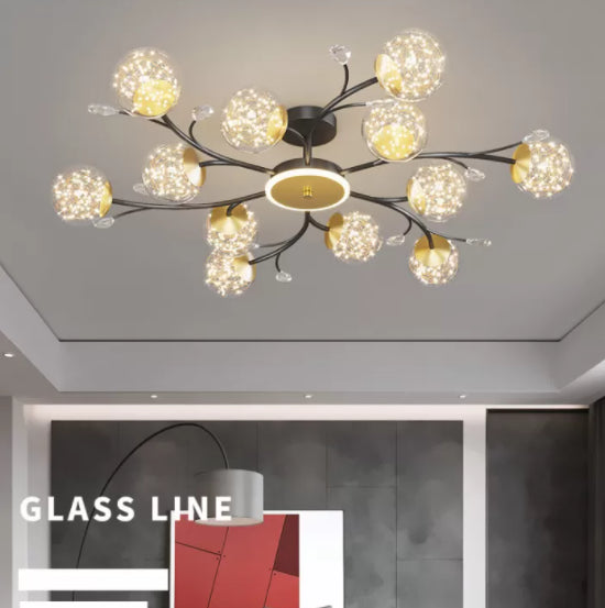 Branching Semi Flush Mount Lighting Nordic Clear Glass Living Room LED Ceiling Light