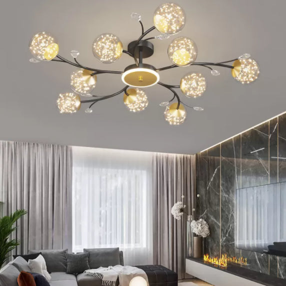 Branching Semi Flush Mount Lighting Nordic Clear Glass Living Room LED Ceiling Light