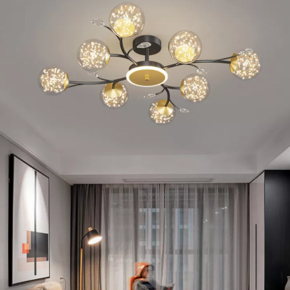 Branching Semi Flush Mount Lighting Nordic Clear Glass Living Room LED Ceiling Light