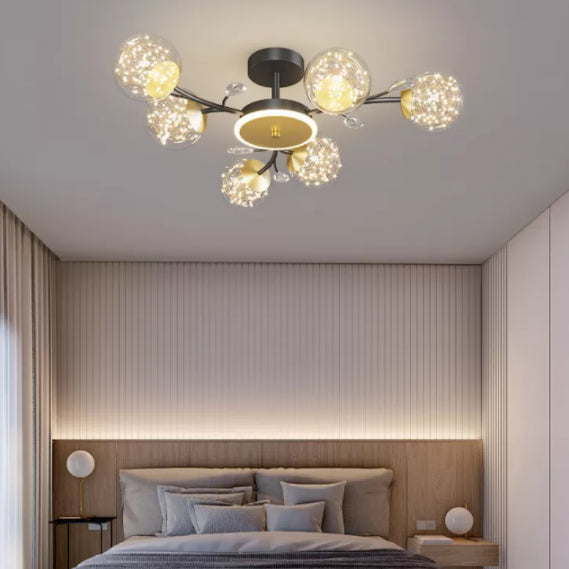 Branching Semi Flush Mount Lighting Nordic Clear Glass Living Room LED Ceiling Light