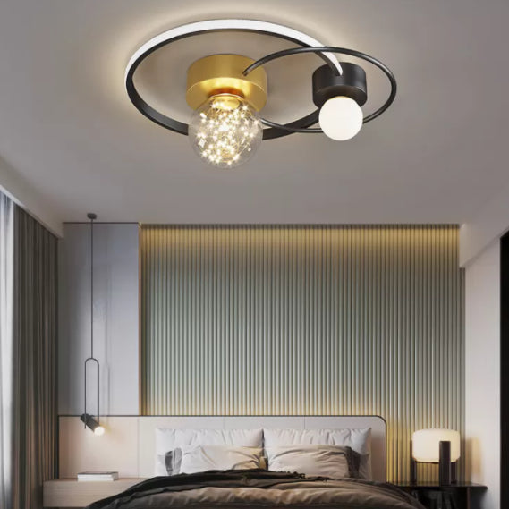 Trendy Modern Circular Ceiling Lamp Clear Glass Bedroom LED Flush Mount in Black-Gold