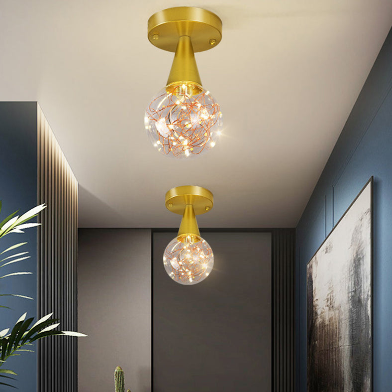 Ball Shade Corridor Flush Light Fixture Clear Glass Simple LED Ceiling Light in Gold