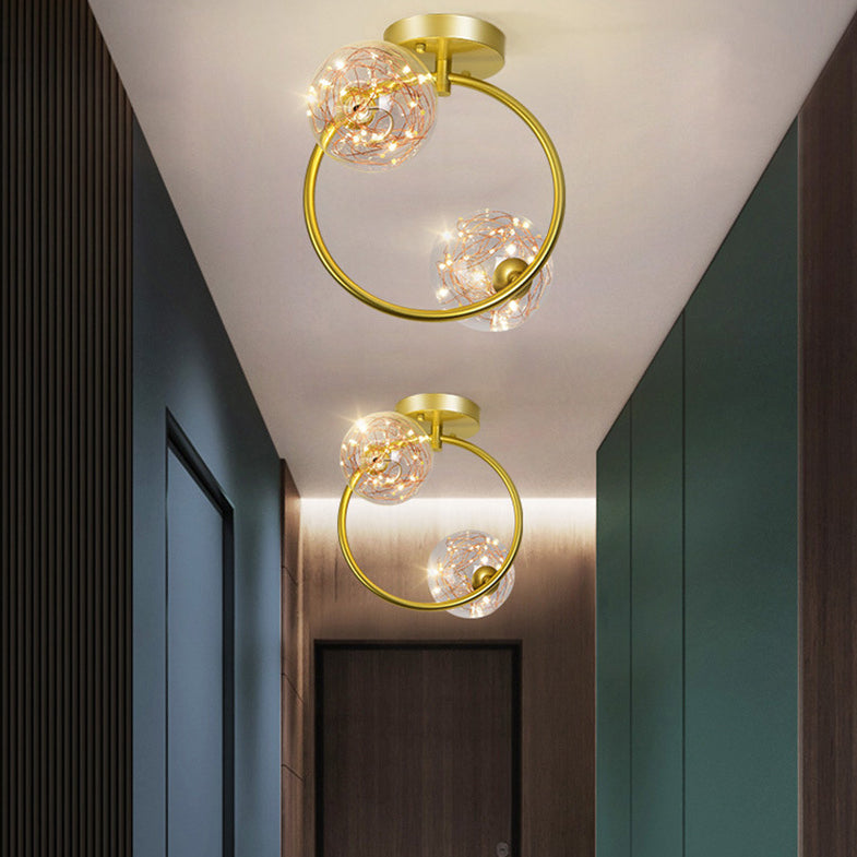 Ball Shade Corridor Flush Light Fixture Clear Glass Simple LED Ceiling Light in Gold