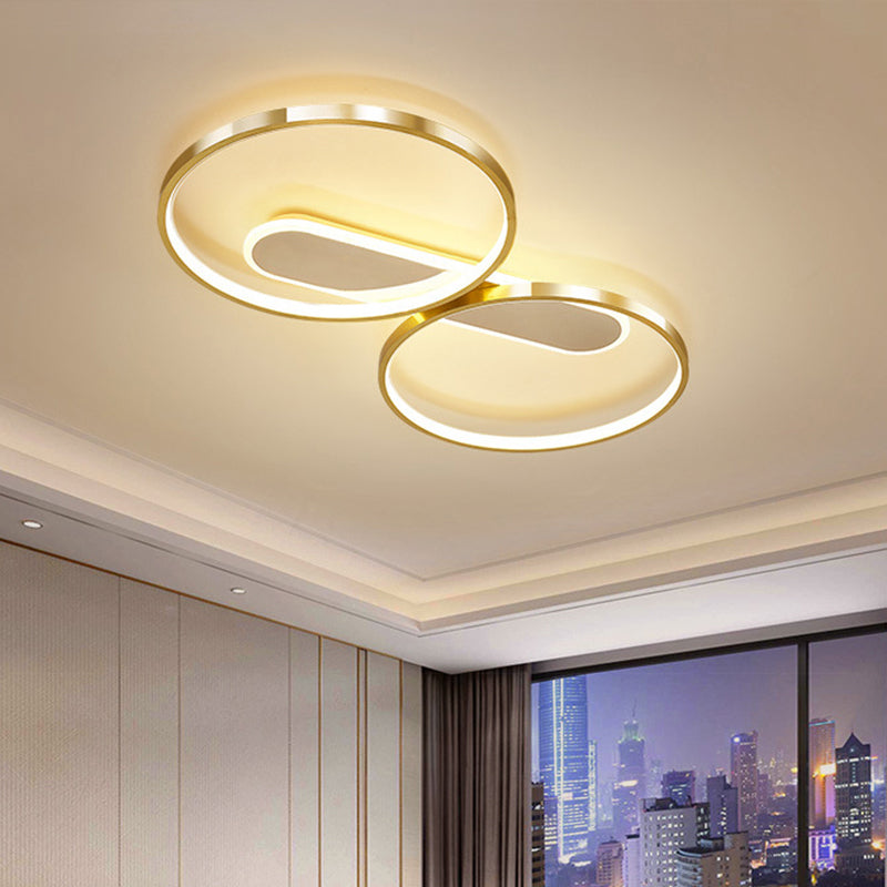 Halo-Like Ring Ceiling Mounted Fixture Modern Acrylic LED Gold Flush Mount Lighting in Warm/White Light, 22.5"/31" Long