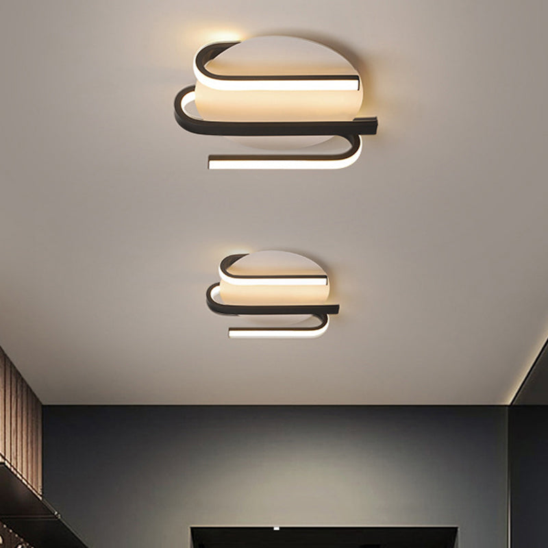 Acrilico Curved Massimale Monte Modernista LED Nero e White Flushmount Soffitto Lampada a Warm / White Light