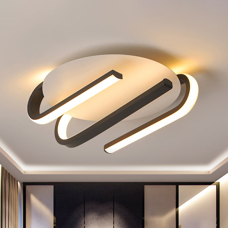 Acrilico Curved Massimale Monte Modernista LED Nero e White Flushmount Soffitto Lampada a Warm / White Light