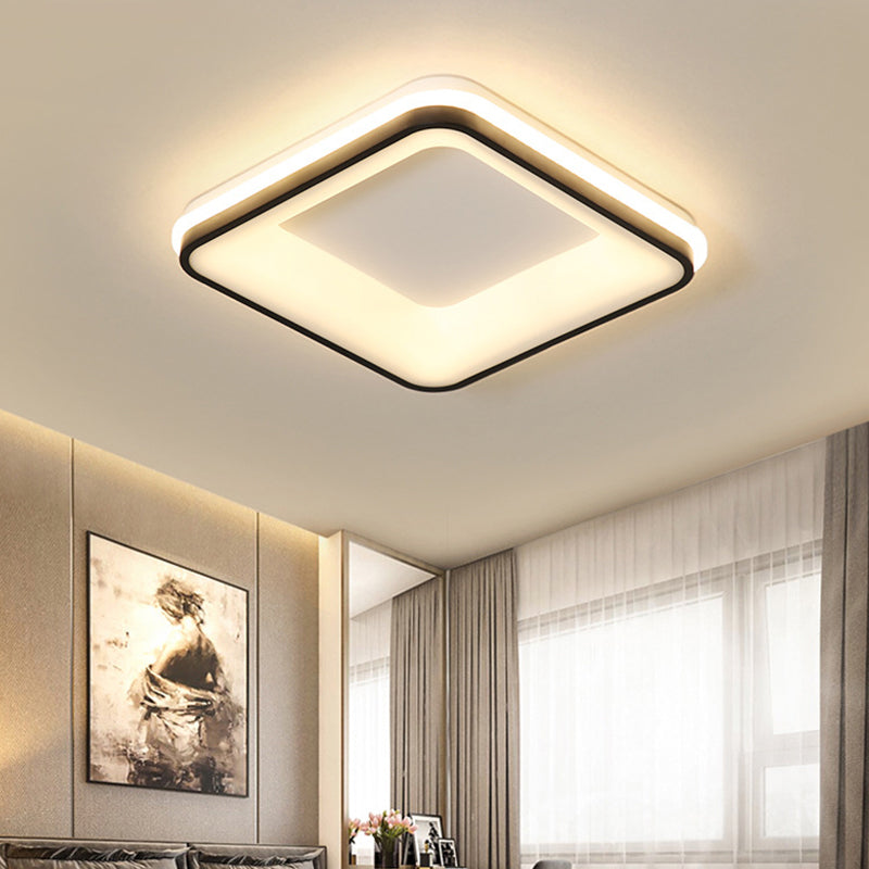 Vierkante Frame Flush Mount Lamp Minimalistische Acryl Zwart LED Plafond Licht Profiel, Warm/Wit Licht/Remote Control Stepless Dimming