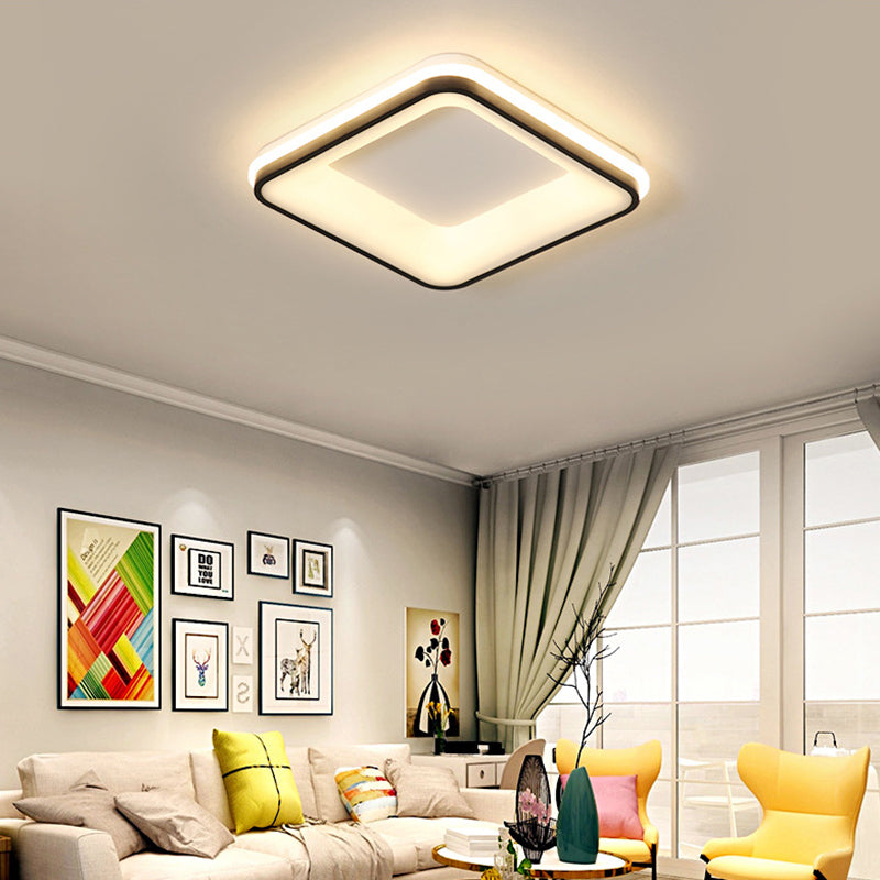 Vierkante Frame Flush Mount Lamp Minimalistische Acryl Zwart LED Plafond Licht Profiel, Warm/Wit Licht/Remote Control Stepless Dimming