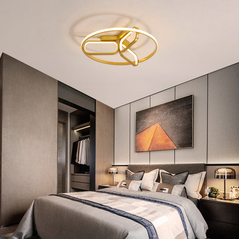 Acrylic Circular Frame Flush Light Modern Style 18"/21.5" Wide LED Bedroom Ceiling Mount Lamp in Black/White/Gold