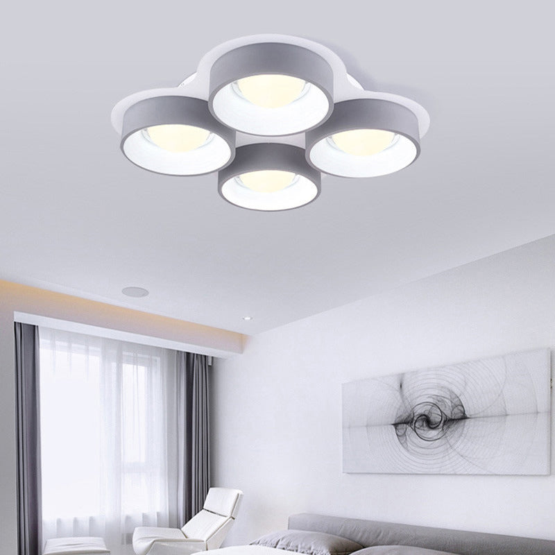 Plafonnier LED à tambour minimaliste en métal, 4/6 lumières, 21,5/32,5 pouces, luminaire de plafond encastré pour chambre à coucher, gris