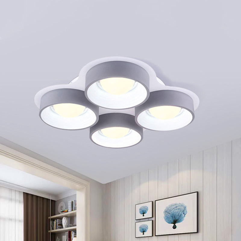 Minimalist Drum LED Ceiling Lamp Metal 4/6 Lights 21.5"/32.5" W Bedroom Flush Mount Ceiling Lighting Fixture in Grey