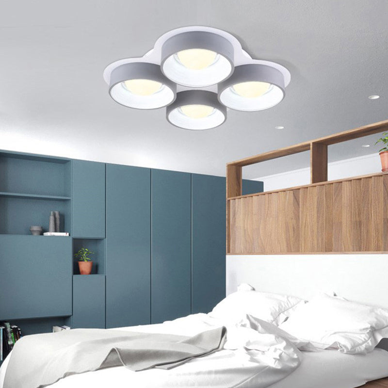 Minimalistische Trommel-LED-Deckenleuchte aus Metall, 4/6 Lichter, 21,5"/32,5" Breite, Schlafzimmer-Unterputz-Deckenleuchte in Grau