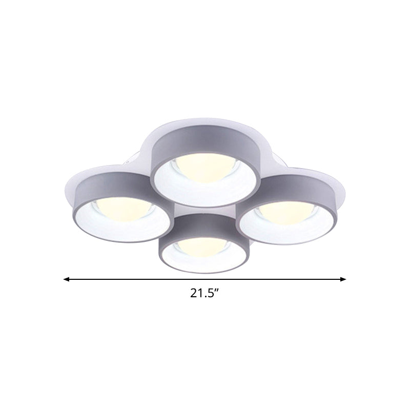 Minimalistische Drum LED-plafondlamp Metaal 4/6 lampen 21,5 "/32,5" W Slaapkamer Inbouw Plafondverlichtingsarmatuur in grijs