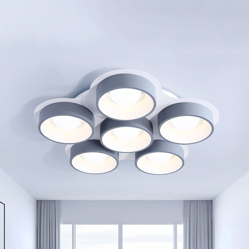 Plafonnier LED à tambour minimaliste en métal, 4/6 lumières, 21,5/32,5 pouces, luminaire de plafond encastré pour chambre à coucher, gris