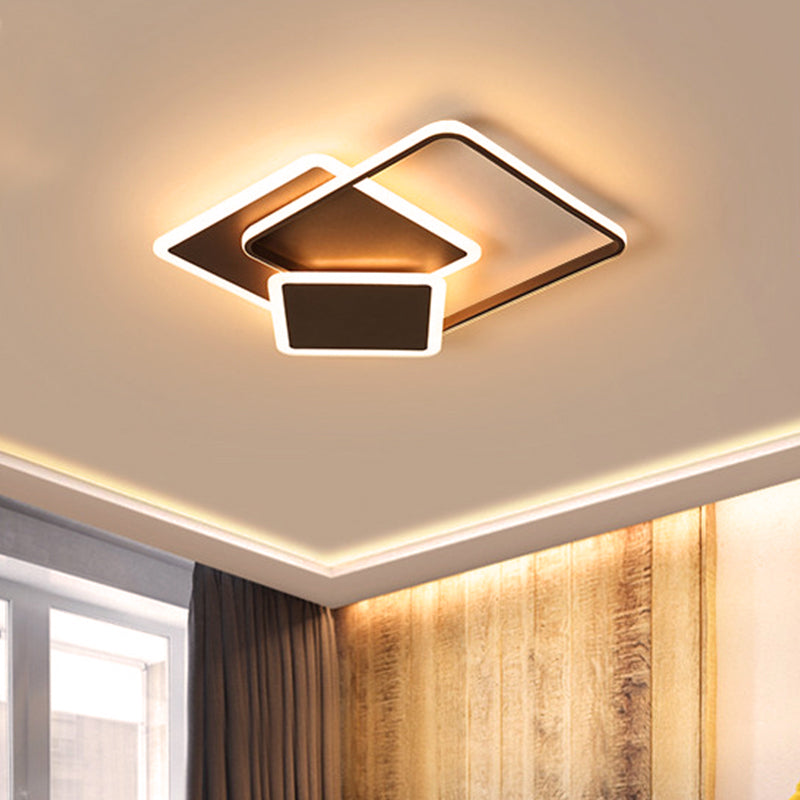 Coffee Slim Square Flush Lamp Modernity 19"/21.5" Wide LED Acrylic Ceiling Mount Light