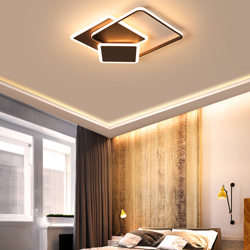 Coffee Slim Square Flush Lamp Modernity 19"/21.5" Wide LED Acrylic Ceiling Mount Light