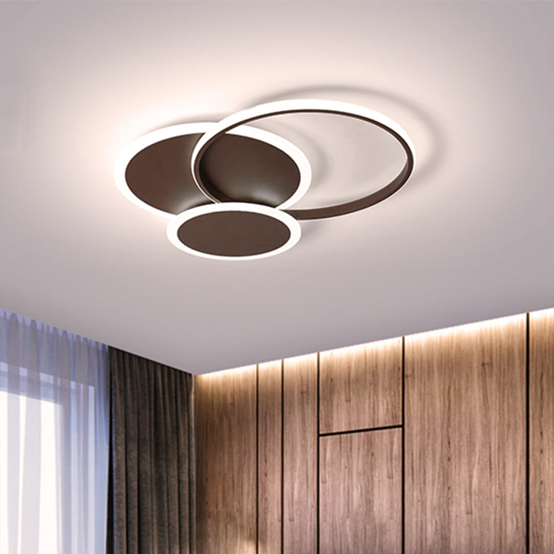 3-Round Bedroom Ceiling Light Ultra Thin Acrylic LED Modern Flushmount Lighting in Coffee, 19.5"/22.5" W