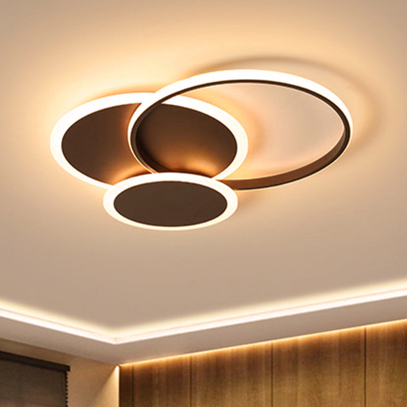 3-Round Bedroom Ceiling Light Ultra Thin Acrylic LED Modern Flushmount Lighting in Coffee, 19.5"/22.5" W