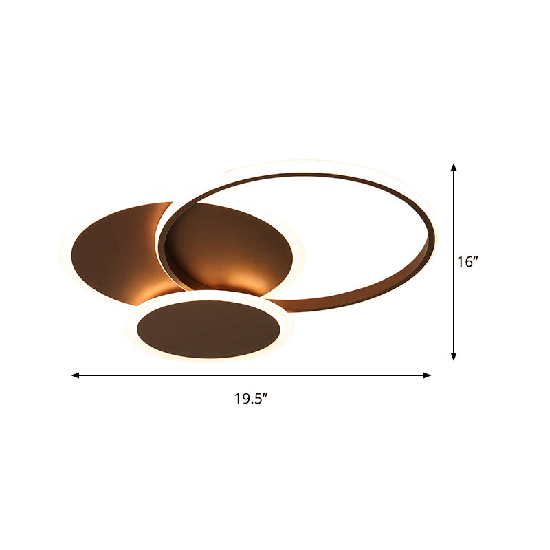 3-ronde plafondlamp voor slaapkamers, ultradunne acryl LED moderne inbouwverlichting in koffie, 19,5"/22,5" W