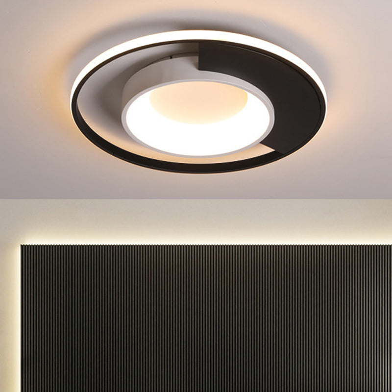 Circulaire Acrylique Ceiling Fixture à cheval LED Moderne Black et White Flush Mount Spotlight in Warm / White Light