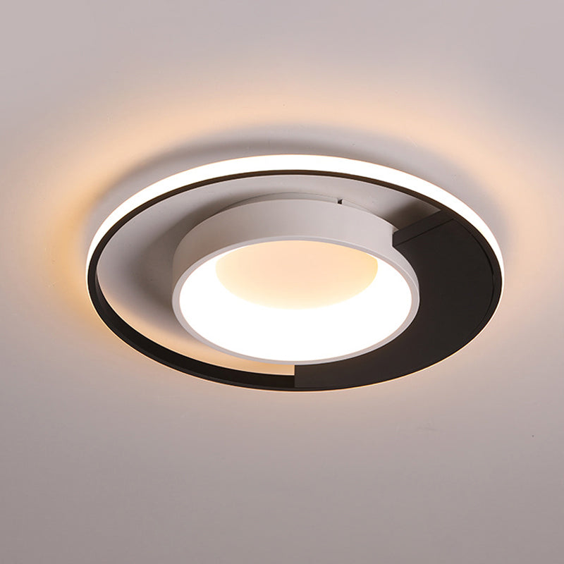 Circulaire Acryl Plafond Opgezette Fixture Moderne LED Zwart en Wit Flush Mount Spotlight in Warm/Wit Licht