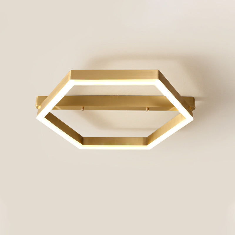 Acrylic Hexagon Ceiling Mount Simplicity LED Gold Flush Mount Lighting Fixture for Bedroom