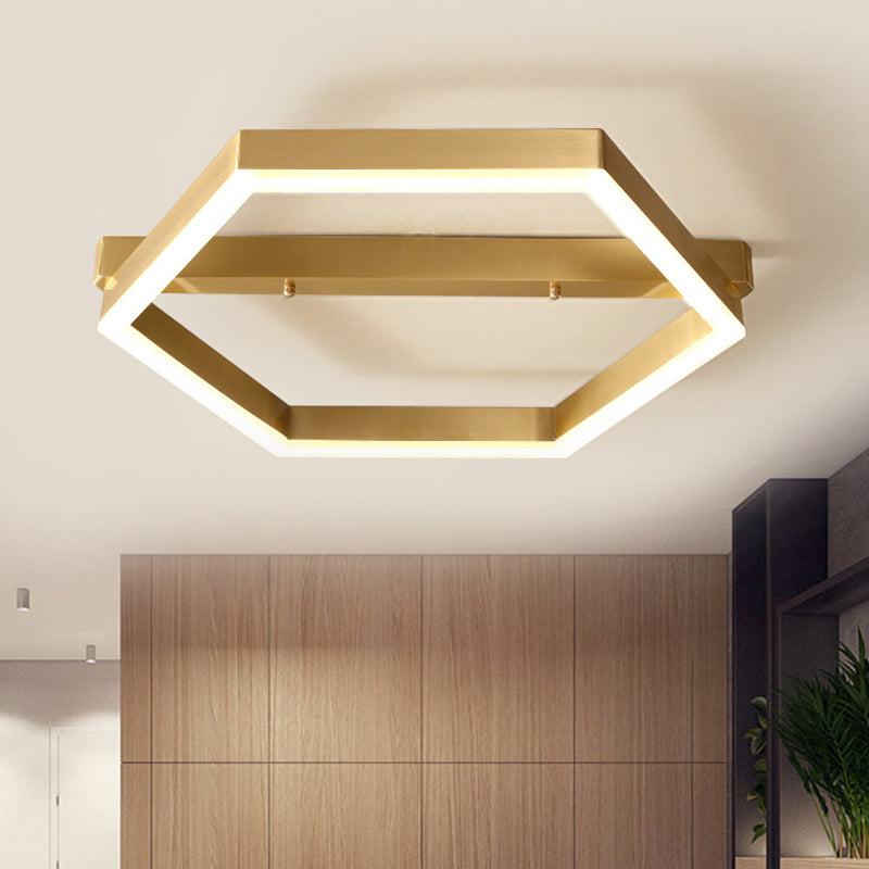 Acrylic Hexagon Ceiling Mount Simplicity LED Gold Flush Mount Lighting Fixture for Bedroom