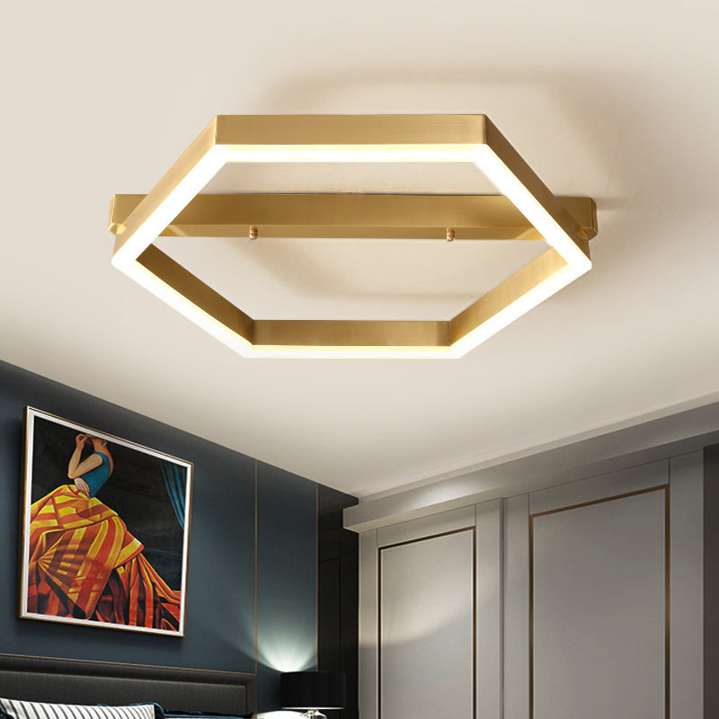 Acrylic Hexagon Ceiling Mount Simplicity LED Gold Flush Mount Lighting Fixture for Bedroom