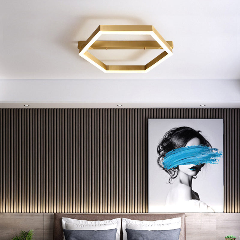 Acrylic Hexagon Ceiling Mount Simplicity LED Gold Flush Mount Lighting Fixture for Bedroom