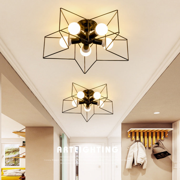 Industrial Inspired Star Ceiling Mounted Light Metal Semi Flush Ceiling Light Fixtures for Dining